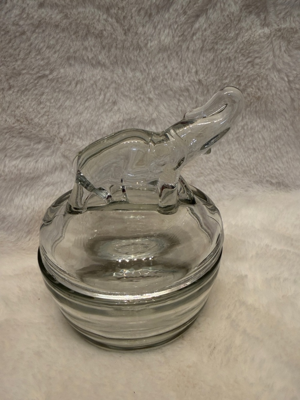 Vintage Jeannette Glass Company Crystal Elephant Powder Jar.